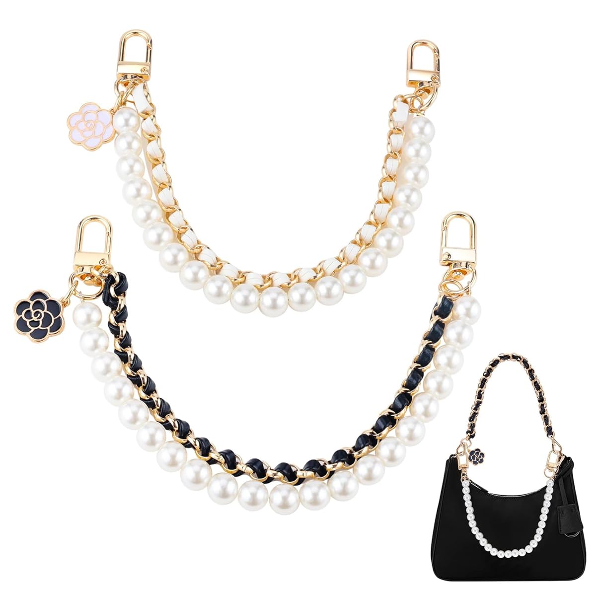 PALAY 2pcs Metal Bag Straps for Sling Bag Extender Chain for Bag Luxury Pearl Handbag Chain Replacement Dual-Layer Hand Strap Extension for Clutch Bag, Purse, Phone Case DIY Accessories PALAY 2pcs Metal Bag Straps for Sling Bag Extender Chain for Bag Luxury Pearl Handbag Chain Replacement Dual-Layer Hand Strap Extension for Clutch Bag, Purse, Phone Case DIY Accessories